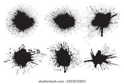 Set of grunge paint splashes.Black splatters collection.