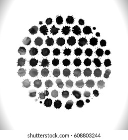 Set of grunge paint stains.  Black ink grunge  splash. Watercolor vector splashes. Set of watercolor stains. Vector art illustration