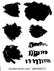 Set of grunge painted vector stains, textured black ink brush strokes, modern grunge elements