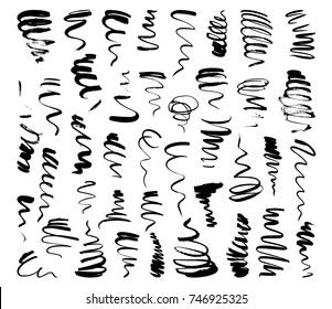 Set of grunge painted vector stains, textured black ink brush strokes, modern grunge elements