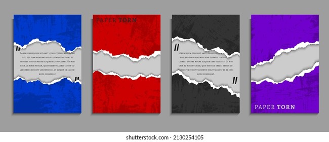 Set Of Grunge Paper Ripped Frame Texture Design In White Background