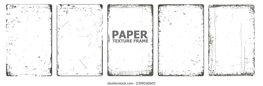 Set of Grunge Paper Texture Frames for Backgrounds and Scrapbooking Design Elements. Vintage grunge paper texture. Old worn overlay distressed background. Vector illustration
