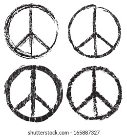 Set of grunge peace symbol on white background, vector illustration