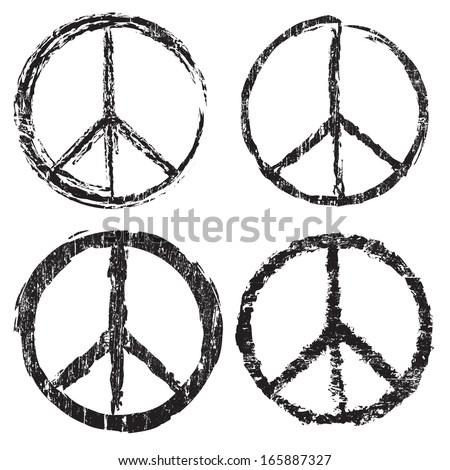 Set of grunge peace symbol on white background, vector illustration