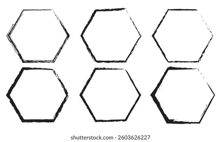 set of grunge polygon and hexagon photo frame icon. grunge photo frame on white background.