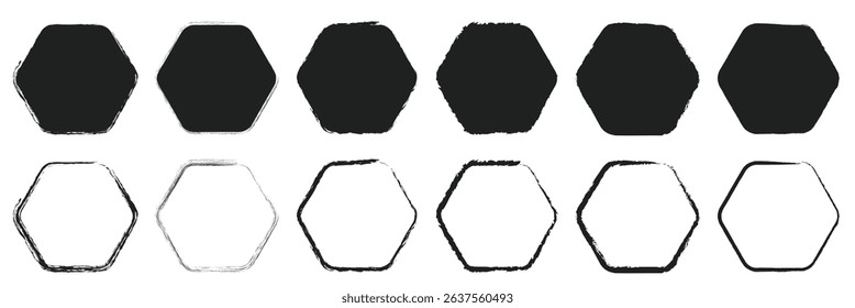 set of grunge polygon and hexagon photo frame icon. grunge photo frame on white background. Vector Illustration . EPS 10 . 