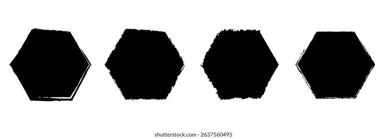 set of grunge polygon and hexagon photo frame icon. grunge photo frame on white background. Vector Illustration . EPS 10 . 