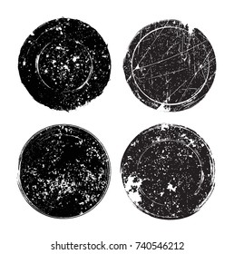Set of grunge post stamps.Vector distress banners with overlay textures.