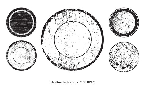 Set of grunge post stamps.Vector distress round shapes.