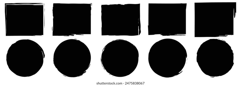 Set of grunge Postage stamp frame icon collection, rectangle and round shapes. Vector Illustration.