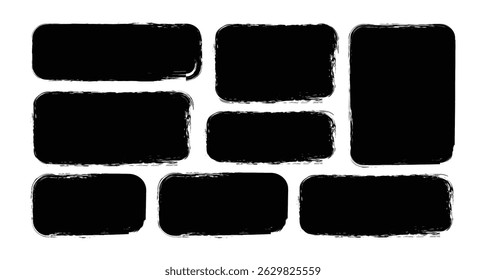Set of grunge rectangle frames icon. Brush frame rough rectangle box shape set. Text box frame rough grunge square, oval paint shape element. vector illustration. 