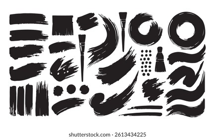 Set of grunge rectangle strokes. Set of painted black stripes. Lines isolated on white background. Black paint hand drawn texture.