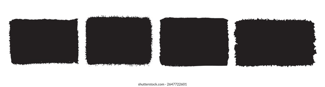 Conjunto de texturas retangulares grunge. Quadros de papel rasgado, formas de silhuetas de papéis rasgados isoladas no fundo branco. Ilustração vetorial