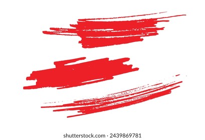 Set von Grunge roten Pinselstrich isoliert auf weißer, freier Hand Vektor-Illustration