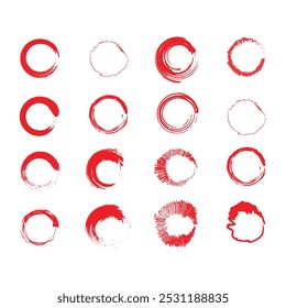 
Set of grunge red circles. Isolated shapes on a white background