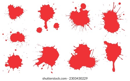Set of grunge red paint splashes.