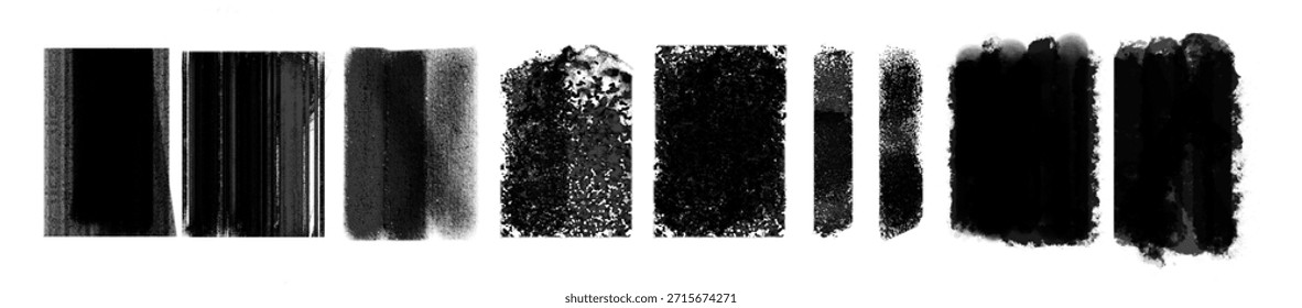 Set von farbig gerollten Stempeltexturen handgefertigt mit Brayer. Vintage mit rauem Rechteck und vertikalem Hintergrund.eps
