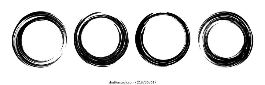 Set of grunge round frames black Paint Brush Stroke Circle Isolated Enso zen vector
