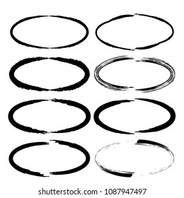 Set of grunge round frames. Brush strokes borders. Vector illustration.