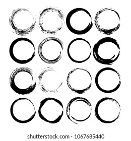 Set of grunge round frames. Collection of black borders. Vector illustration.