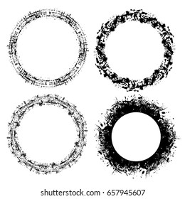 Set grunge round frames with scratches and place for text. Vector element for your design