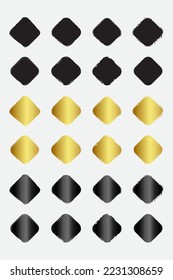 Set of grunge round square border frames with black gold and metallic color