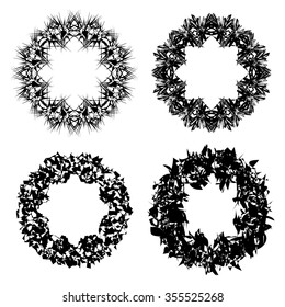 Set of grunge round vector frames. Abstract rough shapes for your text. Isolated, black on white background.