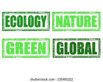 Set of grunge rubber green stamps, vector illustration