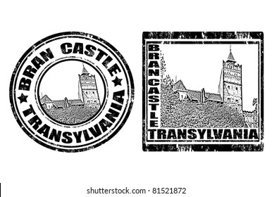 Set of grunge rubber stamp with Bran Castle ,vector illustration