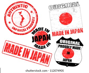 Set of grunge rubber stamp with the text made in Japan written inside, vector illustration