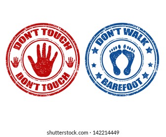 Set of grunge rubber stamp with text don't touch and don't walk ,vector illustration