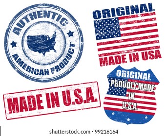 Set of grunge rubber stamp with the text made in USA written inside, vector illustration