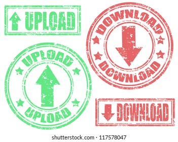 Set of grunge rubber stamp with word upload and download inside,vector illustration