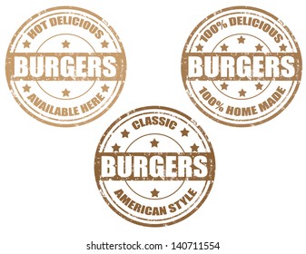 Set of grunge rubber stamp with word burgers inside,vector illustration