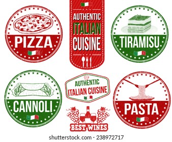 Set Of Grunge Rubber Stamps With Authentic Italian Food, Vector Illustration