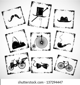 Set of .grunge rubber stamps with gentleman's accessories for your design. Vector illustration