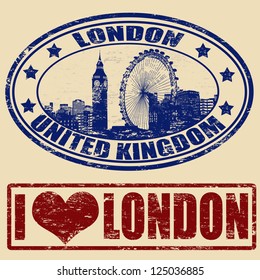 Set of grunge rubber stamps with London, vector illustration