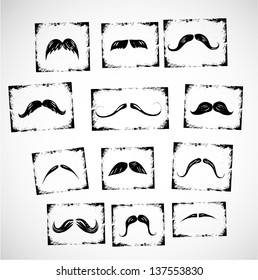 Set of grunge rubber stamps with mustaches. Vector ililustration