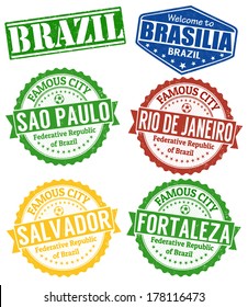 Set of grunge rubber stamps with names of Brazil cities, vector illustration