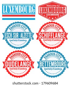 Set of grunge rubber stamps with names of Luxembourg cities, vector illustration