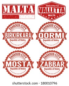 Set of grunge rubber stamps with names of Malta cities, vector illustration