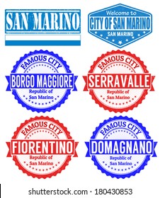 Set of grunge rubber stamps with names of San Marino cities, vector illustration