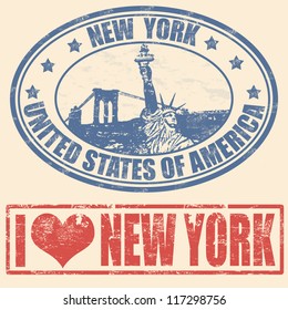 Set of grunge rubber stamps with  New York, vector illustration