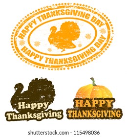 Set of grunge rubber stamps with the text Happy Thanksgiving written inside the stamp, vector illustration