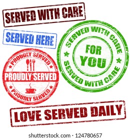 Set of grunge rubber stamps with the text served with care written inside, vector illustration