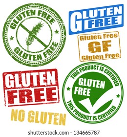 Set of grunge rubber stamps with the text gluten free written inside, vector illustration