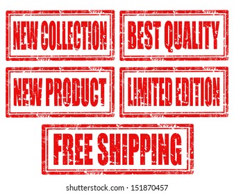 Set of grunge rubber stamps with text New Collection,New Product,Best Quality,Limited Edition and Free Shipping,vector illustration
