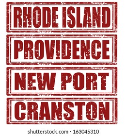 Set of grunge rubber stamps with text Rhode Island,Providence,New Port and Cranston,vector illustration