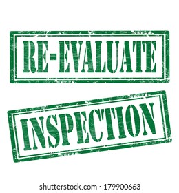 Set of grunge rubber stamps with text Re-evaluate and Inspection,vector illustration