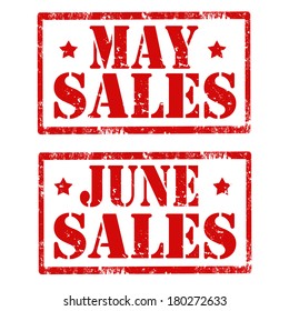 Set of grunge rubber stamps with text May Sales and June Sales,vector illustration